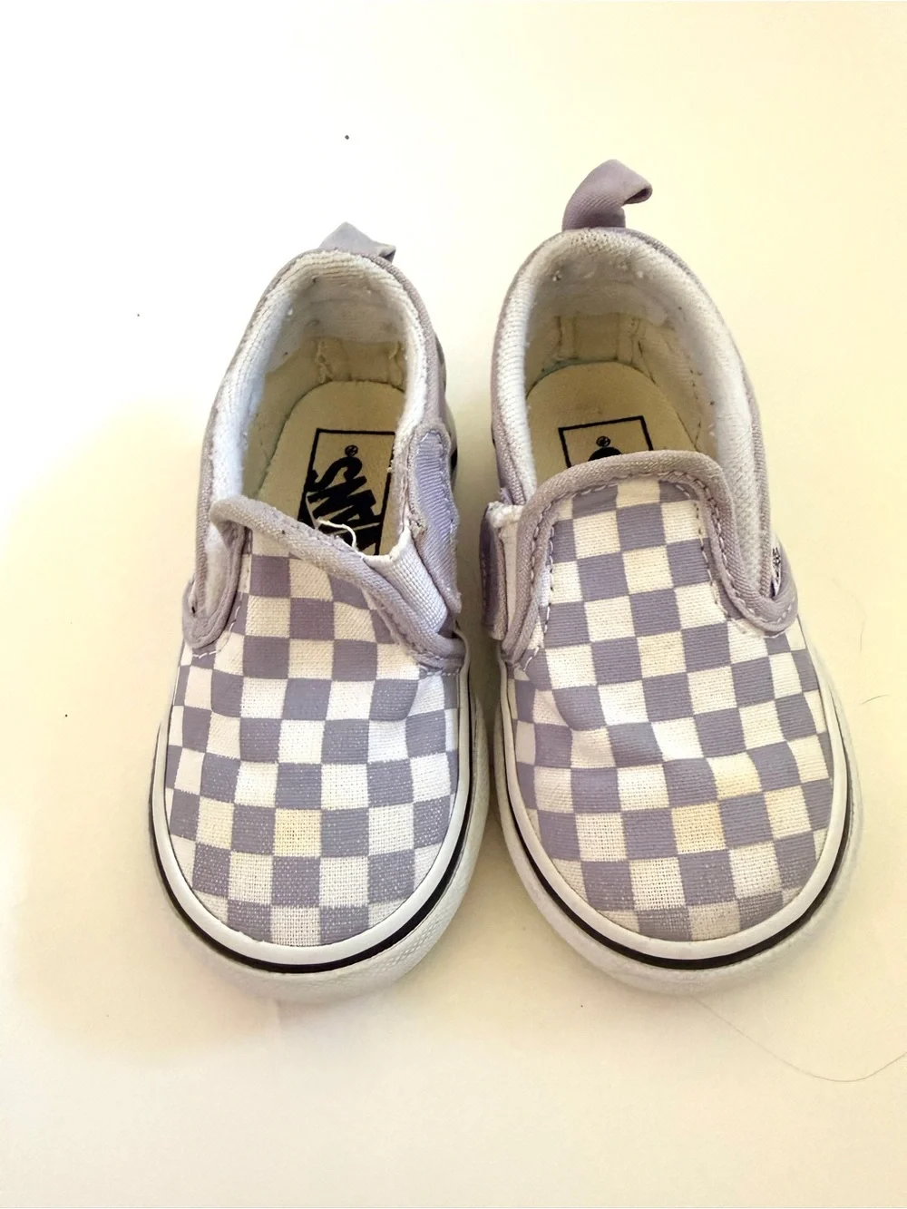 Vans Toddler Slip-On Checkered Sneakers Size 5 Lavender White Velcro